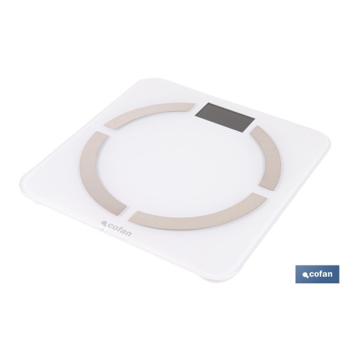 BÁSCULA DE BAÑO  DIGITAL  BLANCA CON PANTALLA LCD USB MEDICIÓN IMC DE GRASA VISCERAL 30 X 30 X 2,2 CM