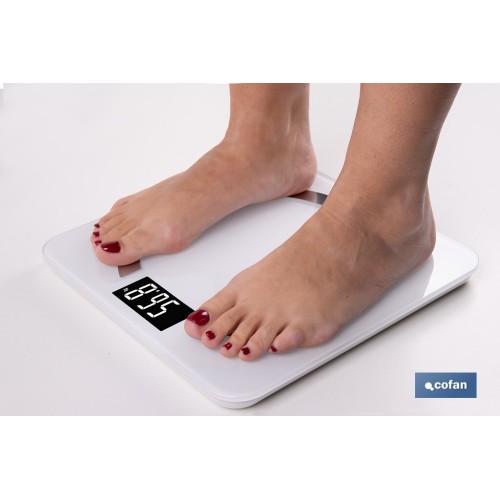 BÁSCULA DE BAÑO  DIGITAL  BLANCA CON PANTALLA LCD USB MEDICIÓN IMC DE GRASA VISCERAL 30 X 30 X 2,2 CM