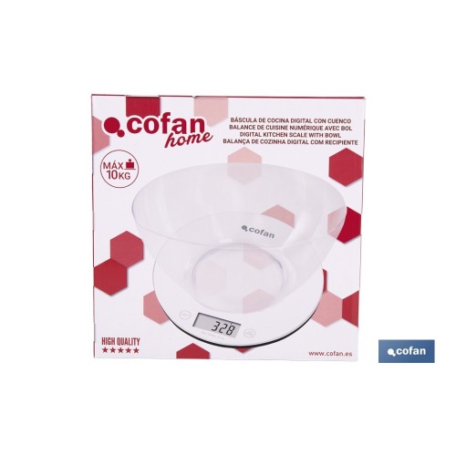 BÁSCULA DE COCINA DIGITAL CON CUENCO DE CAPACIDAD 3,8 L 10 KILOS 25,5 X 14 CM
