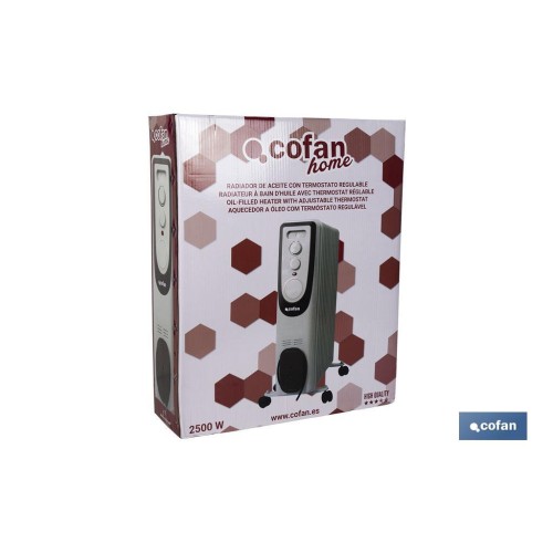 RADIADOR DE ACEITE CON TERMOSTATO REGULABLE 11 ELEMENTOS 2500 W