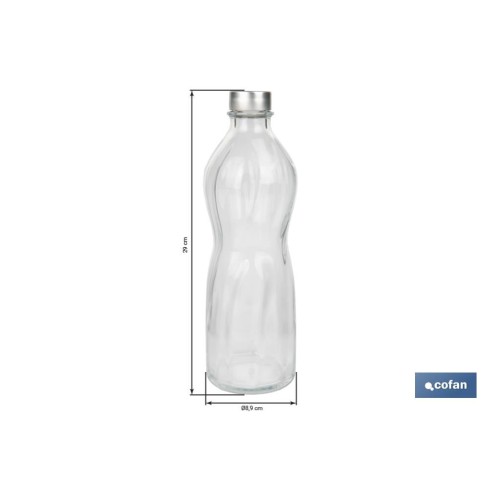 BOTELLA DE VIDRIO TRANSPARENTE CON TAPÓN ACERO INOXIDABLE 1 L