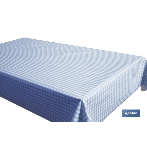ROLLO DE MANTEL ANTIMANCHAS CUADROS AZULES 1,40 X 20 M