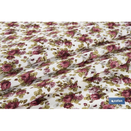 ROLLO MANTEL ANTIMANCHAS RESINADO 50% ALGODON/50% POLIESTER. ROSAS 1,40 x 25 M
