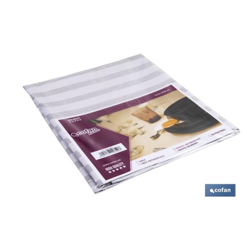 MANTEL ANTIMANCHAS RAYAS BEIGE Y BLANCAS   1,40 X 1,40