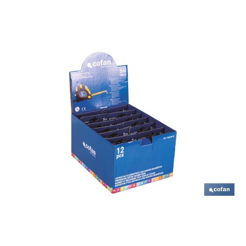 EXPOSITOR DE FLEXÓMETROS MAGNÉTICOS 19 MM X 5 M 12 UDS.
