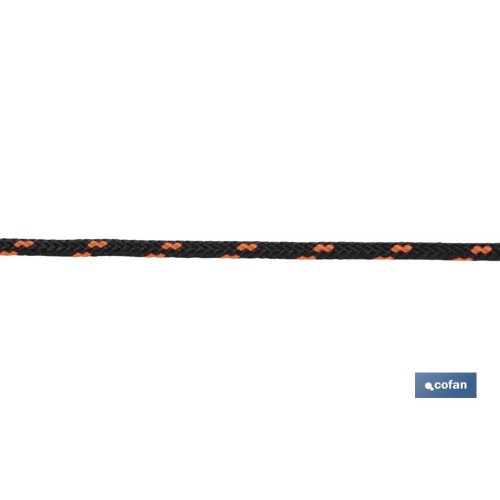 CORDÓN TRENZADO HIPPIE NEGRO/NARANJA 3 MM X 100 M