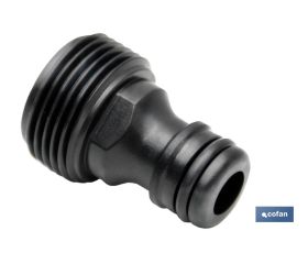 Adaptador de polipropileno  de rosca macho 3/4 pulgadas | Apto para manguera | Ideal para jardinería | Medidas 13.5 x 8.5 x 4 cm