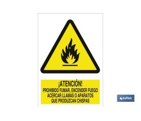 Atención, no encender fuego, llamas o chispas