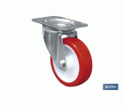 Rueda de poliuretano y placa giratoria | Con cojinete liso | Para pesos de hasta 150 kg y diámetros de 80, 100 y 125 mm