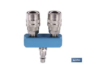 Enchufe rápido con 2 salidas | Distribuidor conector neumático con 2 salidas para instalaciones neumáticas