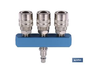 Enchufe rápido con 3 salidas | Acoplador Hembra con rosca hembra BSP 3/8 para instalaciones neumáticas