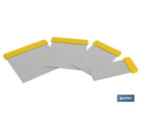Juego de 4 espátulas | Fabricadas en acero inoxidable | Medidas de 6, 8, 10 y 12 cm | Para pintor o chapista