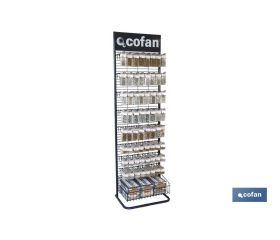 Expositor para Blíster Surtidos. El expositor cuenta con 906 blíster. Crea espacios personalizados de venta (fijación, tornillería, etc.). Expositores con productos de alta rotación.