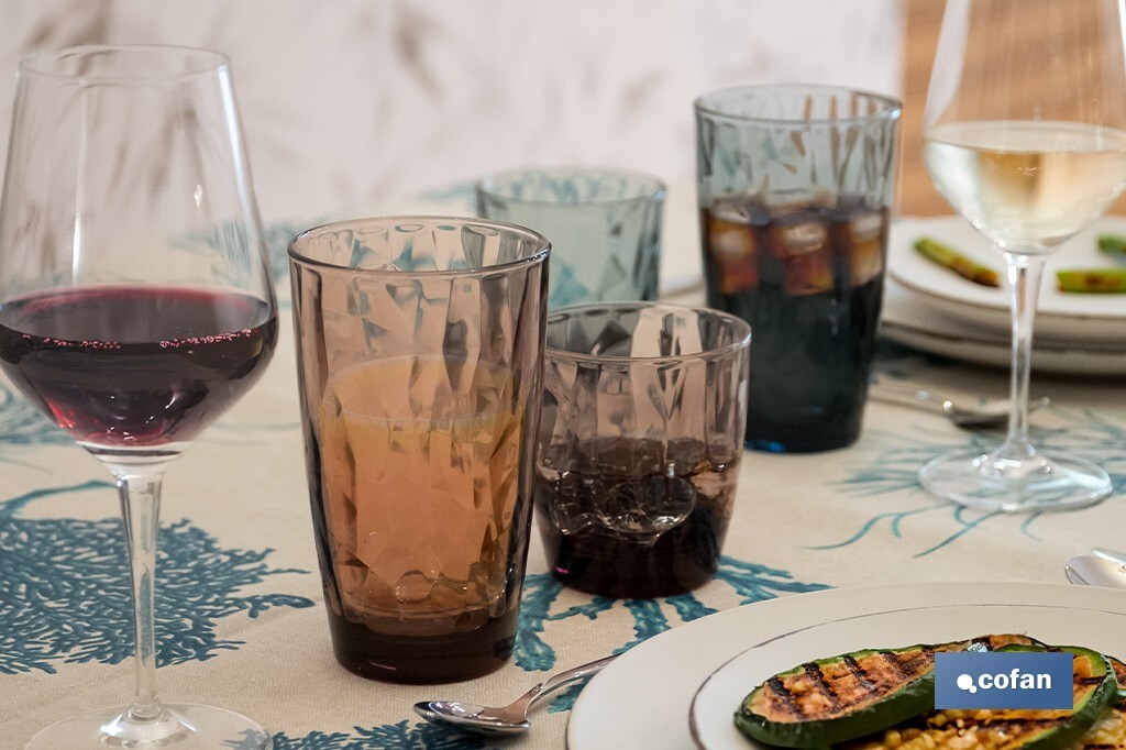 PACK 6 VASOS DE AGUA VIDRIO 30,5 CL COLOR AZUL MODELO JADE