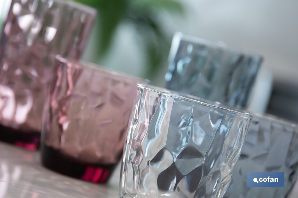 PACK 6 VASOS DE AGUA VIDRIO 30,5 CL COLOR PURPURA MODELO JADE