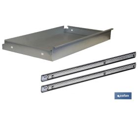 Cajón de acero galvanizado | Adecuado para bancos de trabajo | Incluye guías telescópicas | Medidas: 11 x 107,5 x 59 cm
