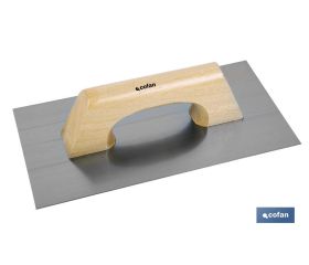 Paleta modelo llana rectangular | Longitud: 300 x 150 x 0,7 mm | Para la construcción | Mango de madera
