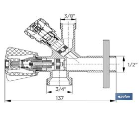 VÁLVULA DE ESCUADRA 1/2 X 3/4 X 3/8 MODELO COMBI