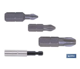 Kit de puntas de atornillar y adaptador | Contenido 3 puntas Phillips y un adaptador | Modelo 1/4 PH