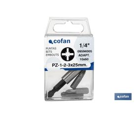 SURTIDO PUNTAS 1/4 PZ-1-2-3X25 + ADAPTADOR