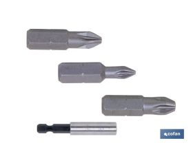 Kit de puntas de atornillar y adaptador | Contenido 3 puntas Pozi drive y un adaptador | Modelo 1/4 PZ