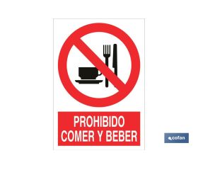 Prohibido comer y beber. El diseño de la señal puede variar, pero en ningún caso se variará el significado de la misma.