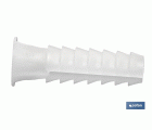 Taco de LDPE blanco estriado | En bolsitas de 100 unidades | Ideal para huecos y macizos | Medidas desde Ø 5 hasta 12 mm