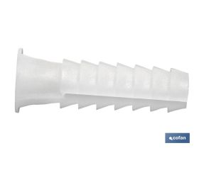 Taco de LDPE blanco estriado | En bolsitas de 100 unidades | Ideal para huecos y macizos | Medidas desde Ø 5 hasta 12 mm