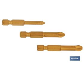 Kit de puntas de Titanio para atornillar | Contenido 3 puntas Pozi drive de 50 mm | Modelo 1/4 PZ