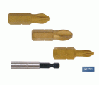 Kit de puntas de Titanio para atornillar y adaptador | Contenido 3 puntas Phillips y un adaptador | Modelo 1/4 PH