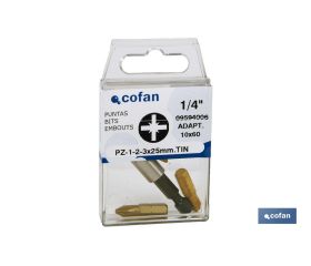 SURTIDO PUNTAS 1/4 TIN PZ-1-2-3X25+ADAPTADOR