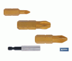 Kit de puntas de atornillar de Titanio y adaptador |Contenido 3 puntas Pozi drive y un adaptador | Modelo 1/4 PZ