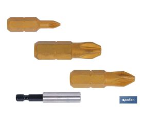 Kit de puntas de atornillar de Titanio y adaptador |Contenido 3 puntas Pozi drive y un adaptador | Modelo 1/4 PZ