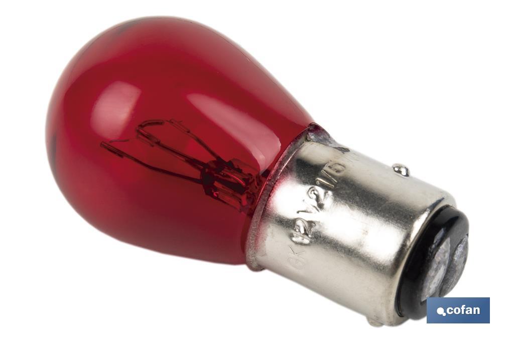 LÁMPARA COFAN 2 POLOS ROJA CENTRADA P21/5W (BAY15D) 12V