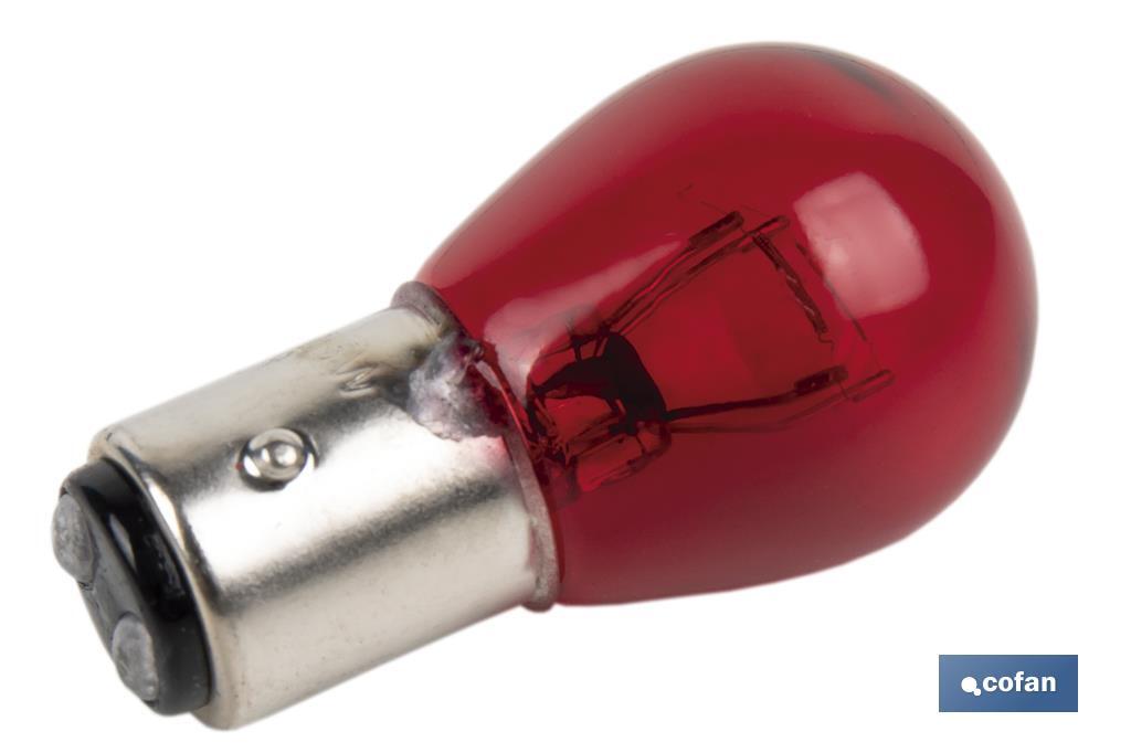 LÁMPARA COFAN 2 POLOS ROJA CENTRADA P21/5W (BAY15D) 12V