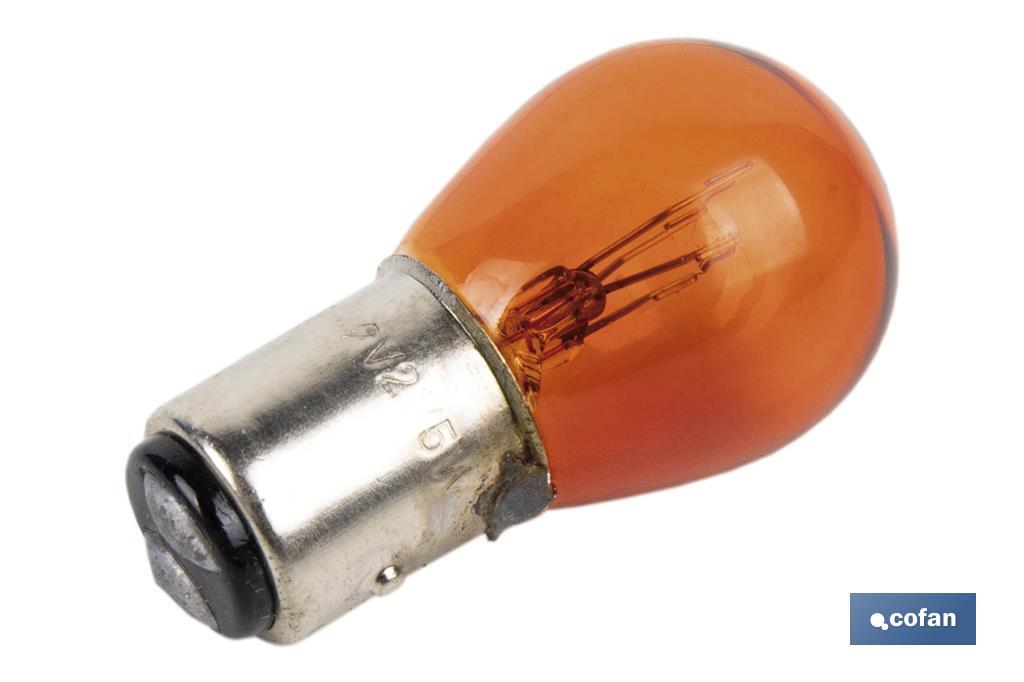 LÁMPARA COFAN 2 POLOS AMBAR CENTRADA P21/5W (BAY15D) 12V