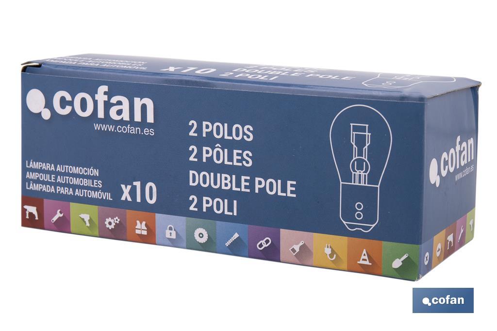 LÁMPARA COFAN 2 POLOS AMBAR CENTRADA P21/5W (BAY15D) 12V