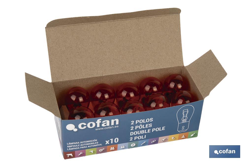 LÁMPARA COFAN 2 POLOS AMBAR CENTRADA P21/5W (BAY15D) 12V