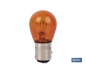 Lámpara de 2 polos descentrada 12 V | Casquillo de tipo BAZ15 | Bombilla P21/5W en color ámbar o naranja
