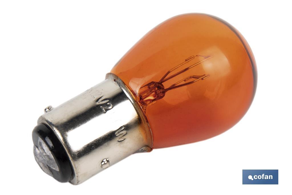 LÁMPARA COFAN 2 POLOS AMBAR DESCENTRADA P21/5W (BAZ15D) 12V