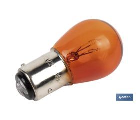 LÁMPARA COFAN 2 POLOS AMBAR DESCENTRADA P21/5W (BAZ15D) 12V