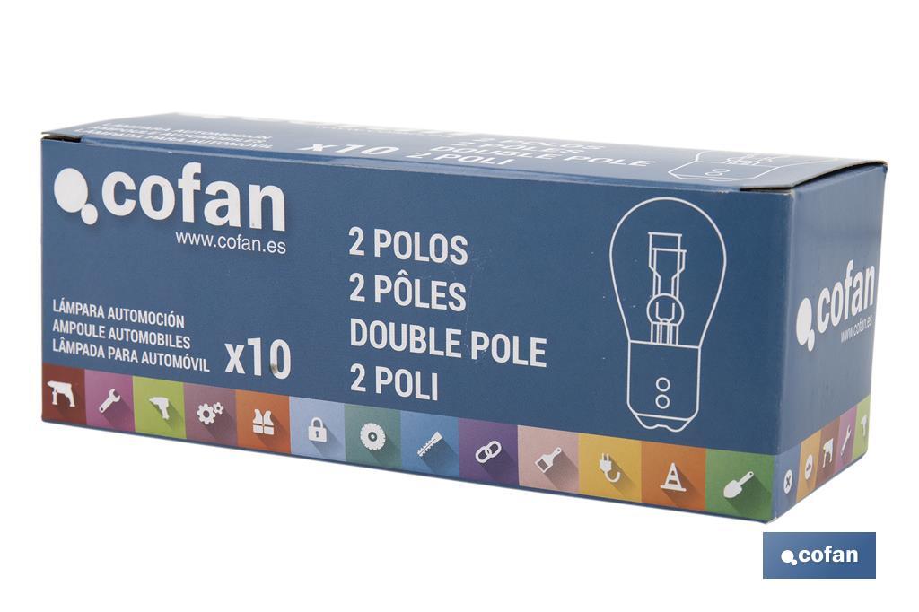 LÁMPARA COFAN 2 POLOS AMBAR DESCENTRADA P21/5W (BAZ15D) 12V