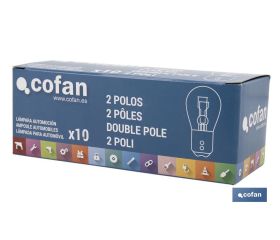LÁMPARA COFAN 2 POLOS AMBAR DESCENTRADA P21/5W (BAZ15D) 12V
