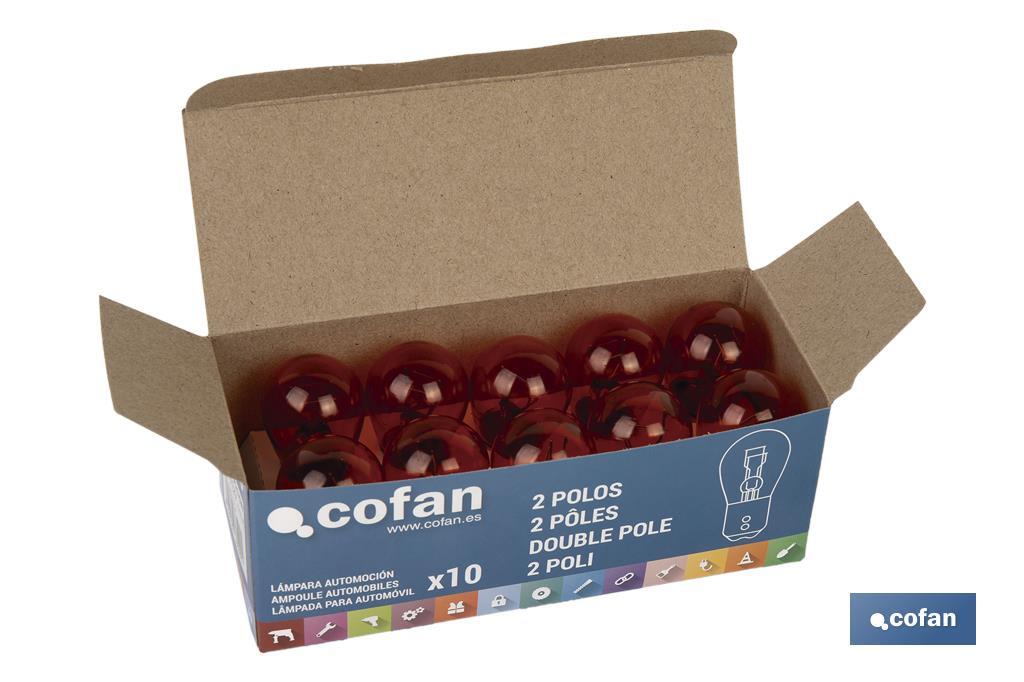 LÁMPARA COFAN 2 POLOS AMBAR DESCENTRADA P21/5W (BAZ15D) 12V