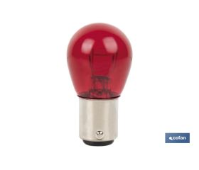 Lámpara de 2 polos descentrada 12 V | Casquillo de tipo BAW15d | Bombilla P21/5W en color rojo