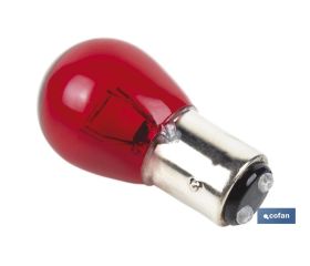LÁMPARA COFAN 2 POLOS ROJA DESCENTRADA P21/5W (BAW15D) 12V