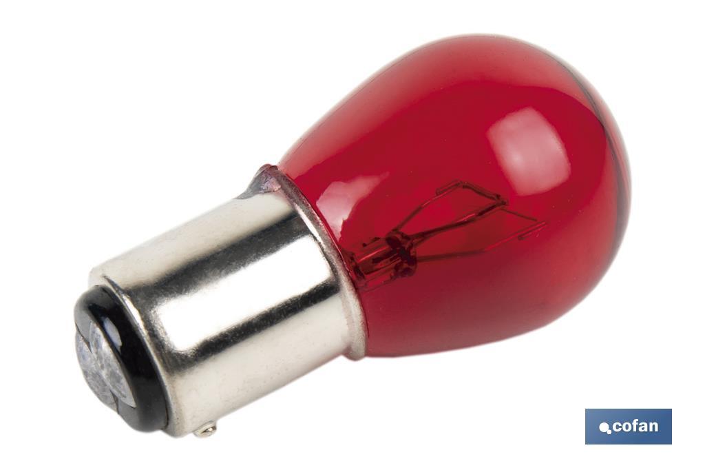 LÁMPARA COFAN 2 POLOS ROJA DESCENTRADA P21/5W (BAW15D) 12V