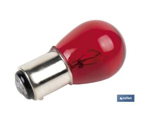 LÁMPARA COFAN 2 POLOS ROJA DESCENTRADA P21/5W (BAW15D) 12V