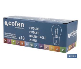 LÁMPARA COFAN 2 POLOS ROJA DESCENTRADA P21/5W (BAW15D) 12V