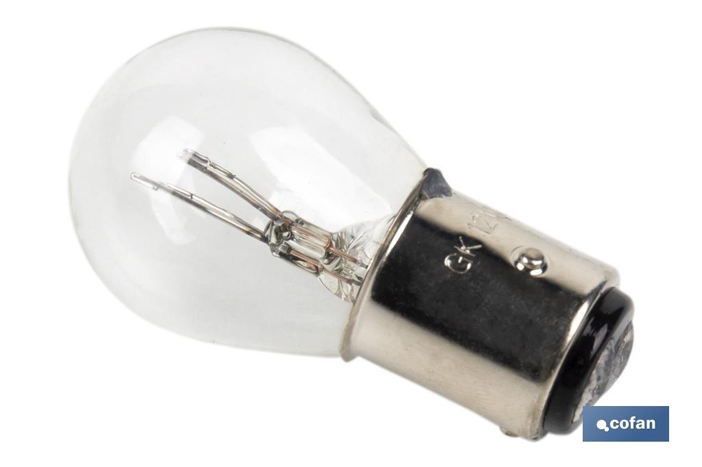 LÁMPARA COFAN 2 POLOS BLANCA DESCENTRADA P21/5W (BAZ15d) 12V
